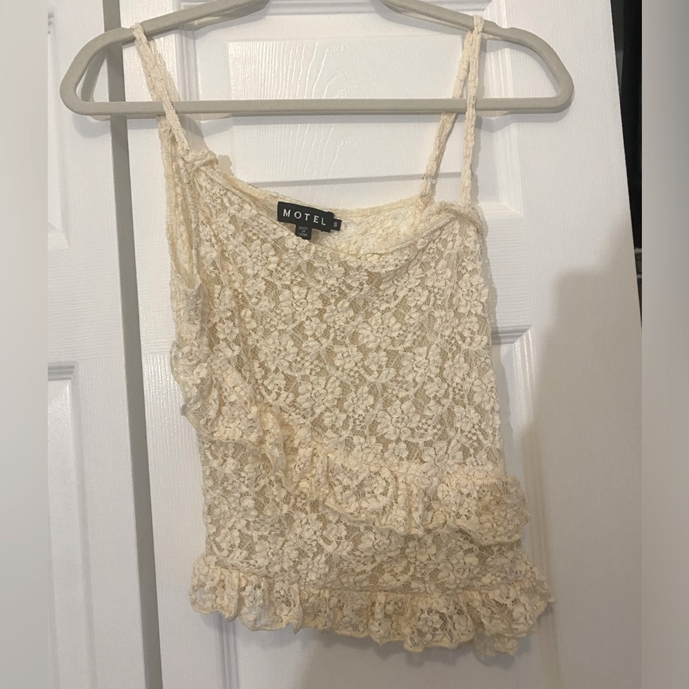 Motel Rocks Octavia Asymmetrical Cami Top in Lace Ivory